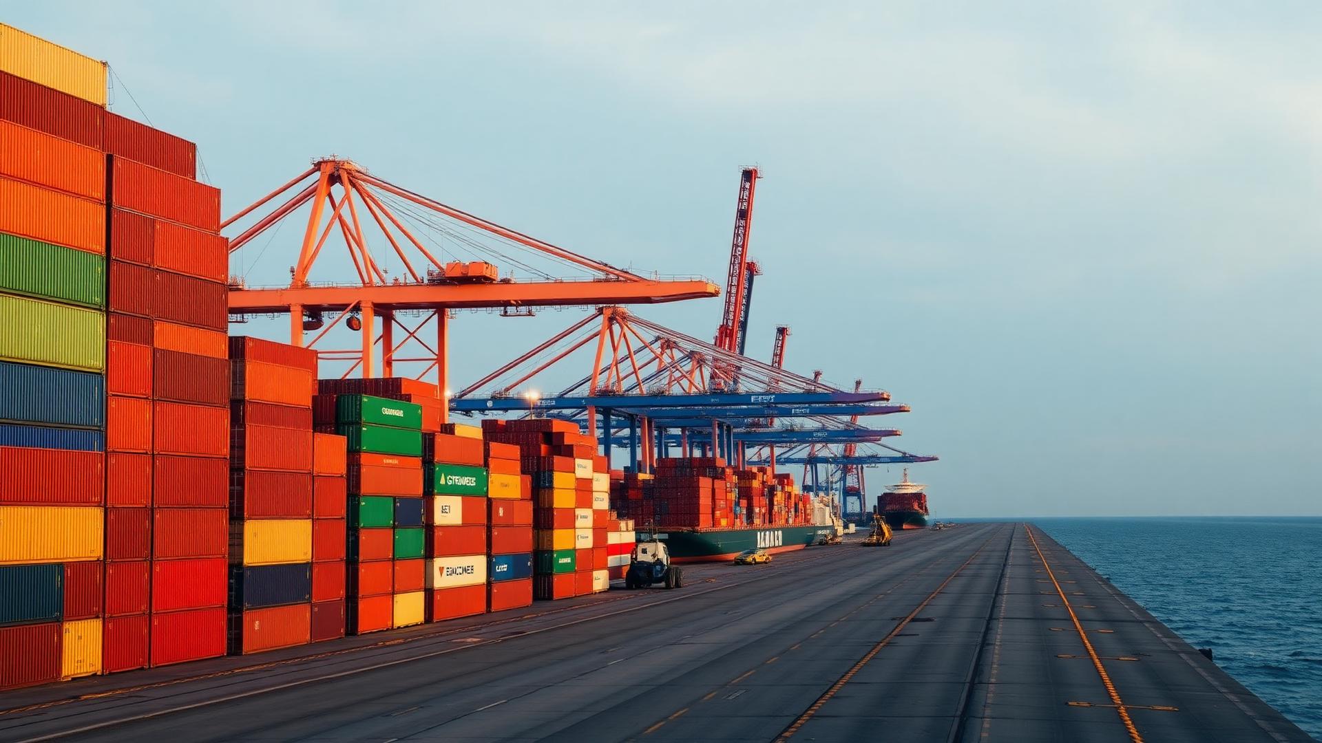 Container terminal with gantry cranes at a national seaport
